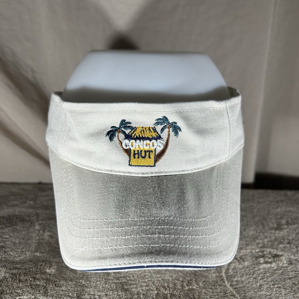 Vintage "Congos Hut" Tropical Embroidered Sun Visor White/Creme